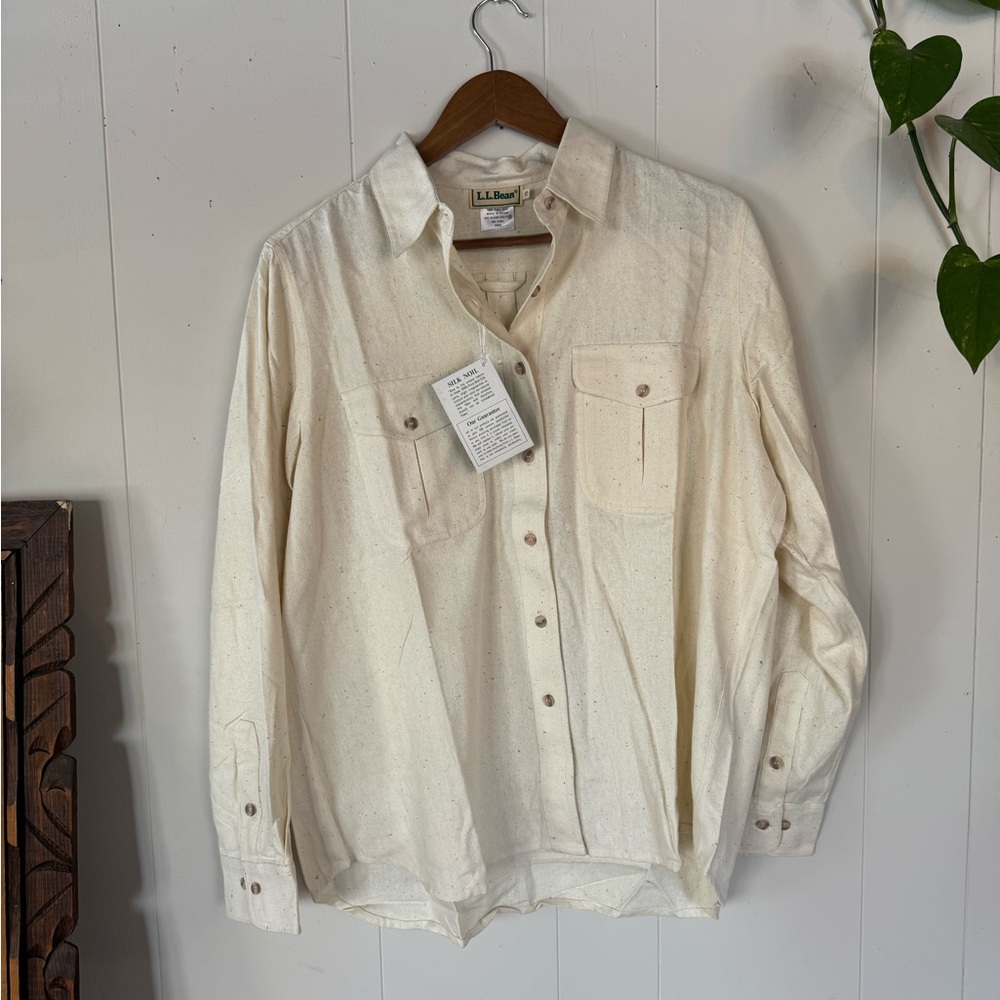 VINTAGE - L.L. Bean Off-White Raw Silk Noil Shirt